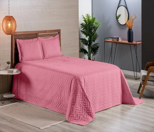 Colcha Cobre Leito Super King Matelado Ultrassônico Cor Rose