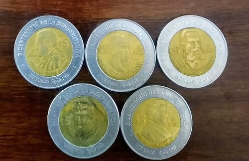 Monedas $5 Bicentenario Y Centenario 2010