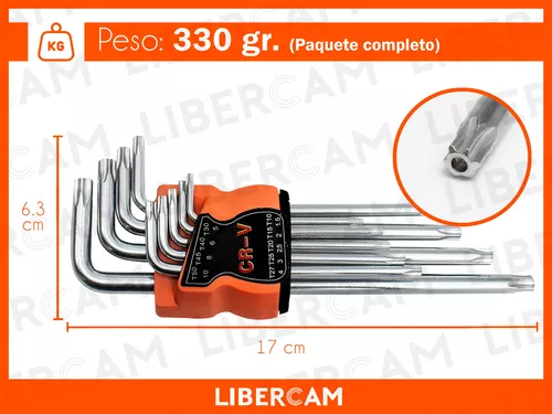 Juego de 9 llaves torx DEXTER T10, T15, T20, T25, T27, T30, T40, T45, T50.