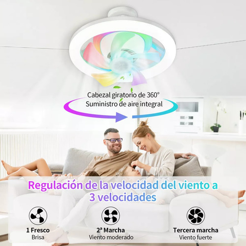 Ventiladores silencioso control remoto Yeabeey B4016 Rgb de techo con base E27 candelabro de 3 velocidades candelabro de cabeza giratoria