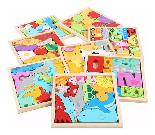 Juego Didactico De Encastre Animales En Bloque Rompecabezas