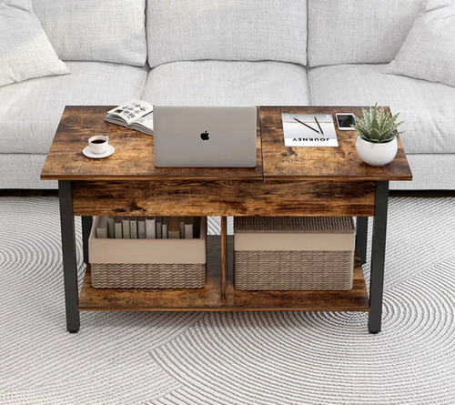 Mesa De Centro Elevable Con Compartimentos Ocultos Y Estante De Almacenamiento, Mesa Auxiliar Para Sala,mesa Expandible Madera