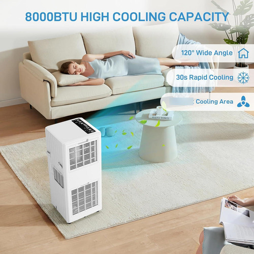 Aire Acond. Portátil 8000 Btu, Bajo Consumo, 3 En 1, 32 M²,