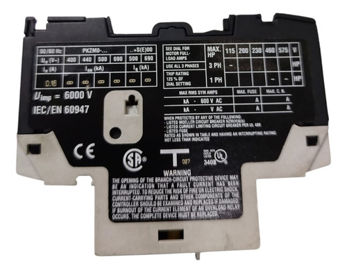 Guardamotor Pkzm0-0.16 Moeller Corriente: 0.16 Amp 50/60 Hz (Usado)