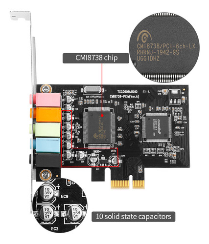 New Tarjeta De Sonido Pci-e Cmi8738 De 5.1 Canales Con