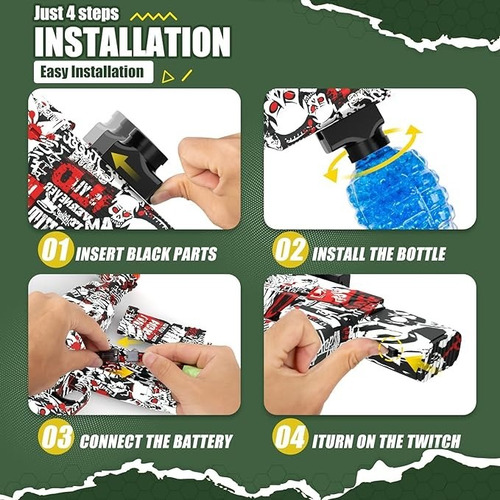 Pistola Ametralladora Balas Hidrogel Recargable Automatica Verde Camuflado