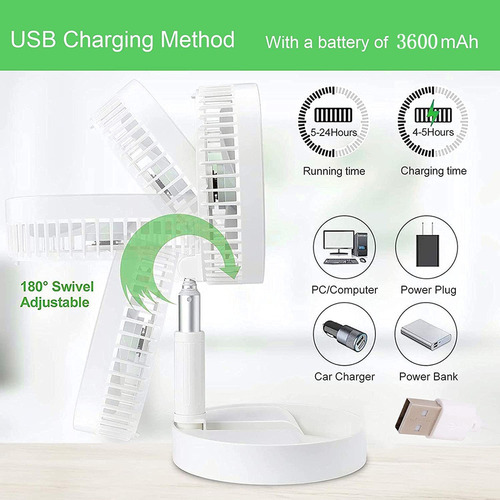 G Ventilador Loread, Portátil, Recargable, Ajustable, Usb