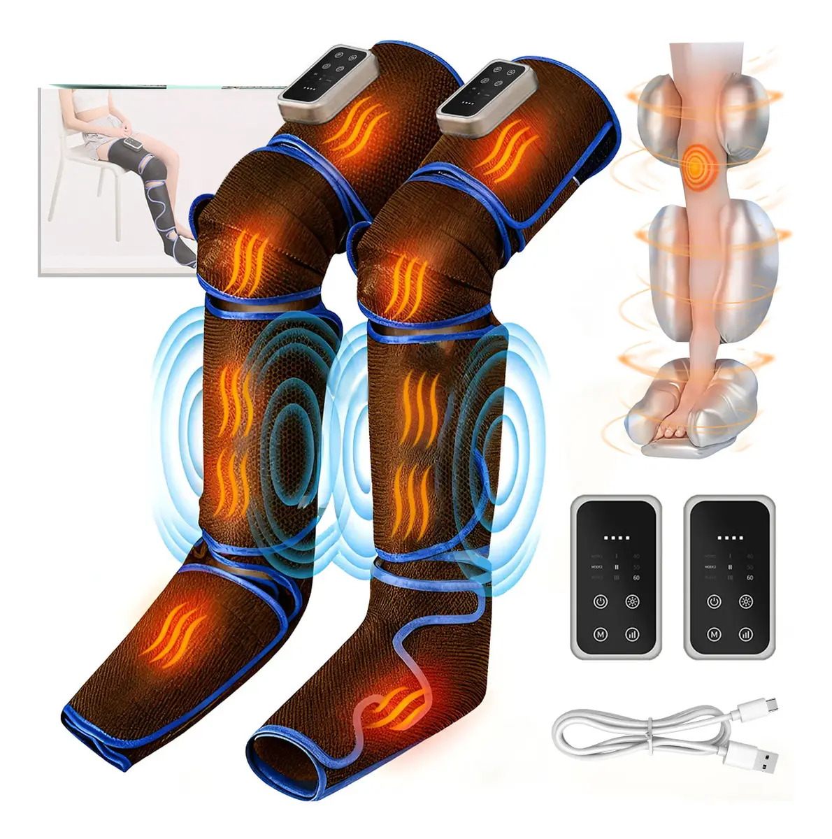 Masajeador de aire eléctrico para pies y piernas con botas de compresión