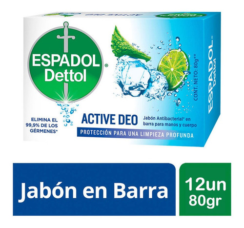 Espadol Jabon Antibacterial Active Deo 12 Unidades X 80 G
