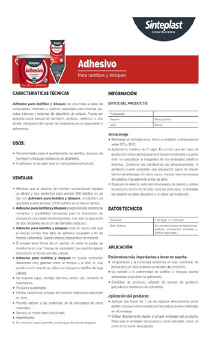 Imagen 3 de 7 de Adhesivo Sinteplast Ladrillos Y Bloques 3kg Dun Dun Caja X 6