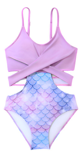 Traje De Baño Niña Entero Una Pieza Con Escamas De Sirena