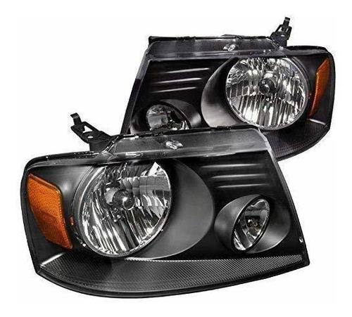 2004-2008 Ford F150 Crystal Negro Luces Principales Lámparas