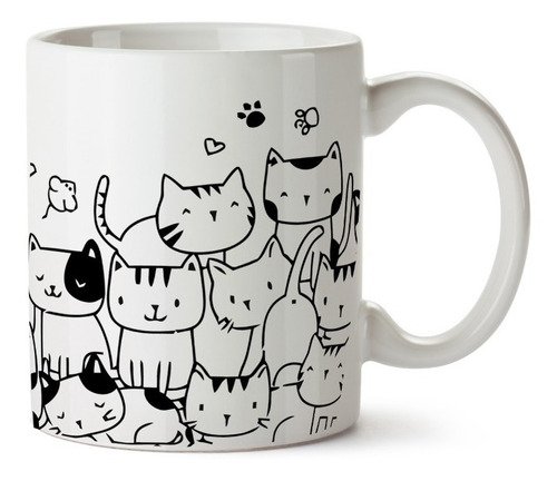 Taza Ceramica Gatos Gatitos Cats Love Cafe Te 350 Ml Recta