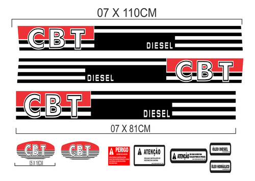 Kit Etiquetas Adesivo Compatível Trator Cbt 2070 Diesel