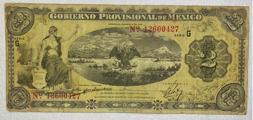 Gobierno Provisional Mexico 2 Pesos 1914 Condicion F