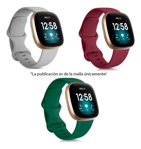 Malla Silicona Para Fitbit Versa 3 / Versa 4 / Sense/sense 2 Gris - Large 2.3 Cm