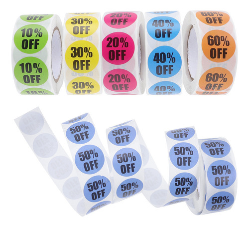 W 6 Rollos De Pegatinas De Descuento Autoadhesivas Para