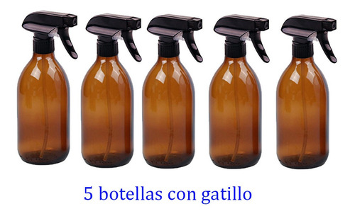 Frasco Botella Vidrio Gatillo Cremera Spray Ambar 250ml X5
