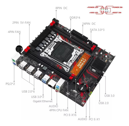 Machinist Gaming Intel X99 Pr8 Vermelho Placa Mae Vermelho