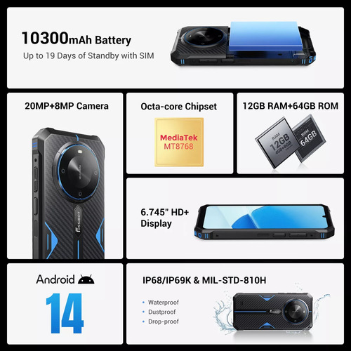 Fossibot F105 10.300mah 64gb 12 Ram Robusto Indestrutivel Preto