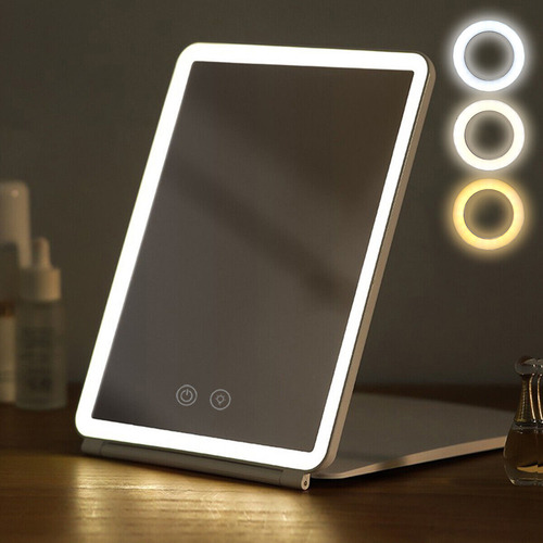 Espejo De Maquillaje Plegable Con Pantalla Táctil, 3 Luces M
