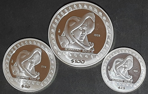 Moneda Precolombina Azteca, 100,50 25 Pesos, Guerrero Águila