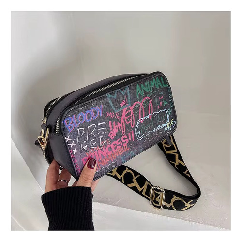 Bandolera Crossbody Bolso Mujer Elegante Y Casual Near Graffiti Níquel Negro