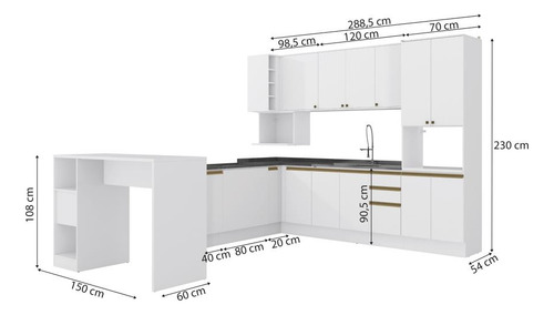 Cozinha De Canto Modulada Celeste Kappesberg 100% Mdf Branco