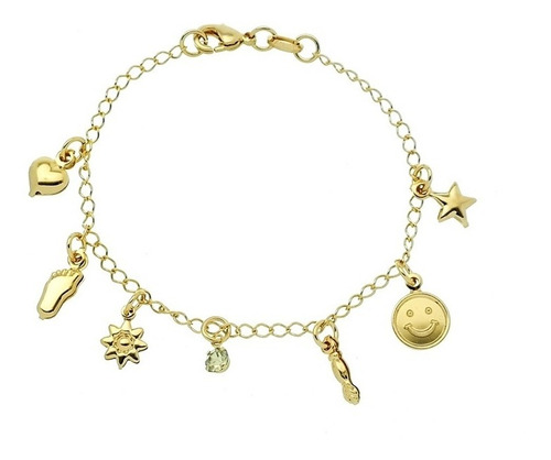 Imagem 1 de 1 de Pulseira Dourada Infantil Com Pingentes