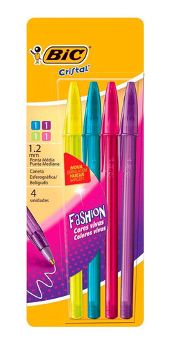 Lapiceras Bic Cristal Fashion Colores X 4 Un