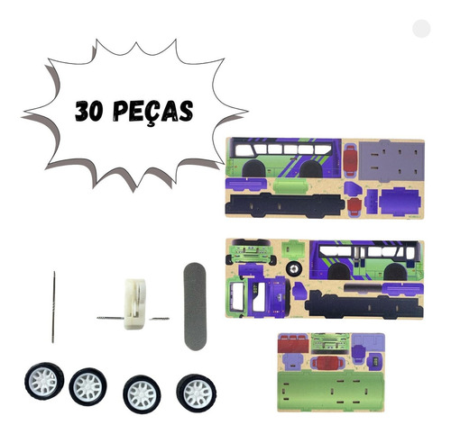 Quebra Cabeça De Madeira 3d Mini Veículo Ônibus - Dm Toys