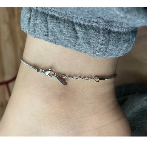 Imagen 9 de 10 de Pulsera De Tobillo Pie Mujer De Acero Panza De Víbora Plata