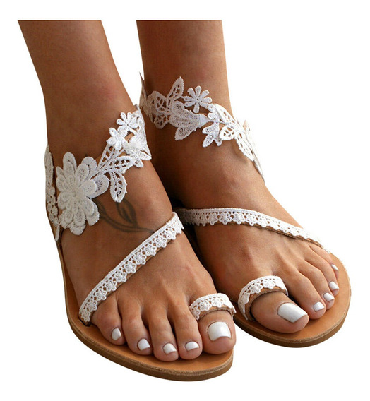 Sandalias De Verano Para Mujer Zapatos Planos Sin Cordones M 
