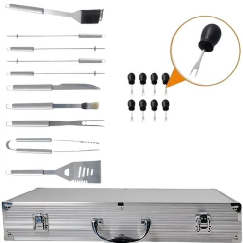 Imagem 7 de 10 de Kit Churrasco 18pcs Inox + Maleta Casita