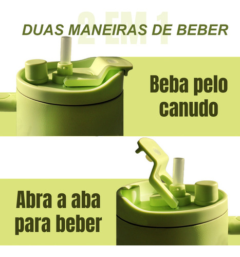 Copo Térmico Inox 1,2l Verde Claro Com Canudo Reutilizavel