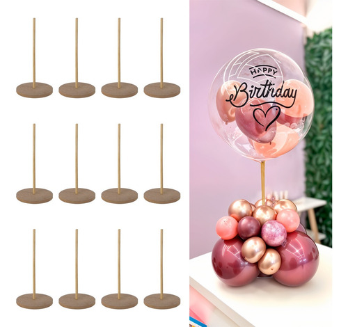 12 Centros De Madera Base Decoración Fiesta Portaglobo D11cm