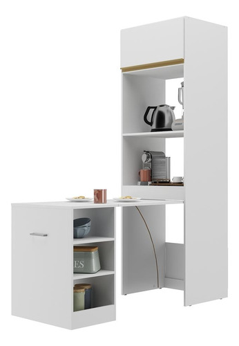 Paneleiro Com Mesa Dobrável 1 Porta Veneza Multimóveis V3709 Cor Branco/Dourado