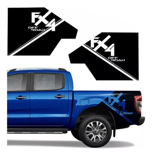 Par Adesivo Ford Ranger Power Stroke Faixa Lateral Caçamba Cor Preto