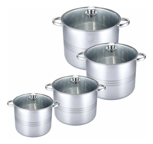 Juego De Ollas 8pcs Acero Inox Fondo 7 Capas Tapa Vidrio