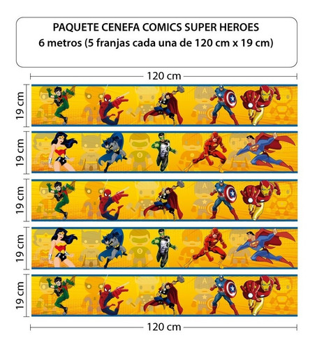 Imagen 3 de 3 de Cenefa Comics Super Heroes Vinilos Decorativos 6 Metros
