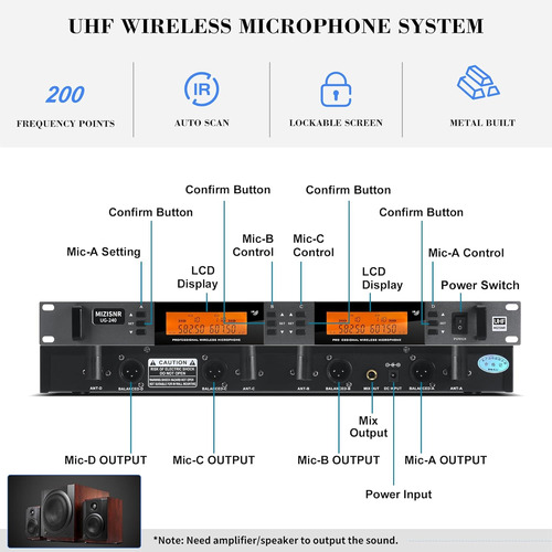 Sistema Micrófono Uhf Inalámbrico 8 Unidades