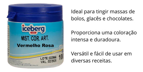 Corante Em Pó Vermelho Rosa Iceberg Com 100 Gramas