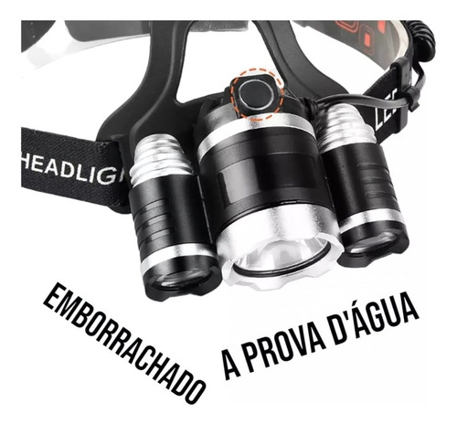 Lanterna Cabeça Recarregável Profissional C/ 3 Leds Forte