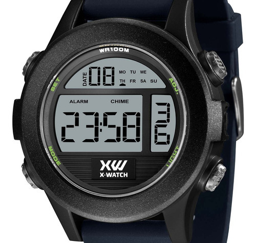 Relógio Digital Masculino X-watch Esportivo Para Mergulho Cor da correia Azul Cor do bisel Preto Cor do fundo Cinza