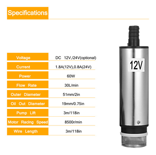 Youpin Bomba Sumergible De 12v/24v Para Transferencia De
