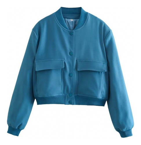 Chaqueta Bomber Urbana Corta De Color Liso Para Mujer