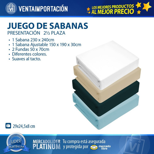 Imagen 2 de 2 de Sabanas 2 Plazas Y Media Juego De Sabana Premium Suave Tacto