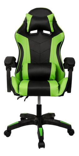 Cadeira Escritório Gamer Ergonômica Reclinável C Massageador Cor Preto/Verde Material do estofamento Couro sintético