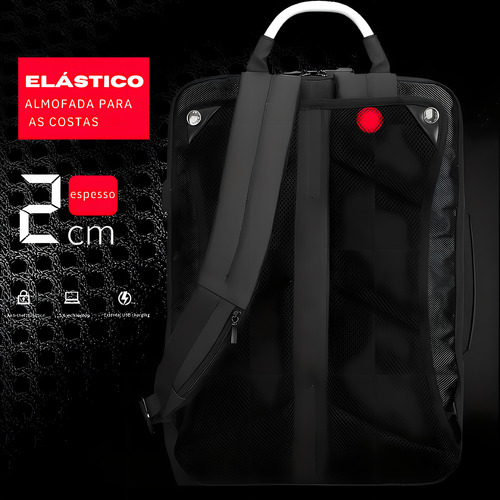 Mochila Premium Impermeável Anti Furto C/ Trava Notebook 15.6 C/ Usb Modelo Bold Mark Ryden - Cor Preto