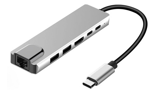  Dock Station Hub Adaptador 6 Em 1 Usb-c 3.0 4k Hdtv Rj45